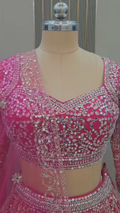 Astonishing Orange Ready to wear Mirror work Crop Top Lehenga