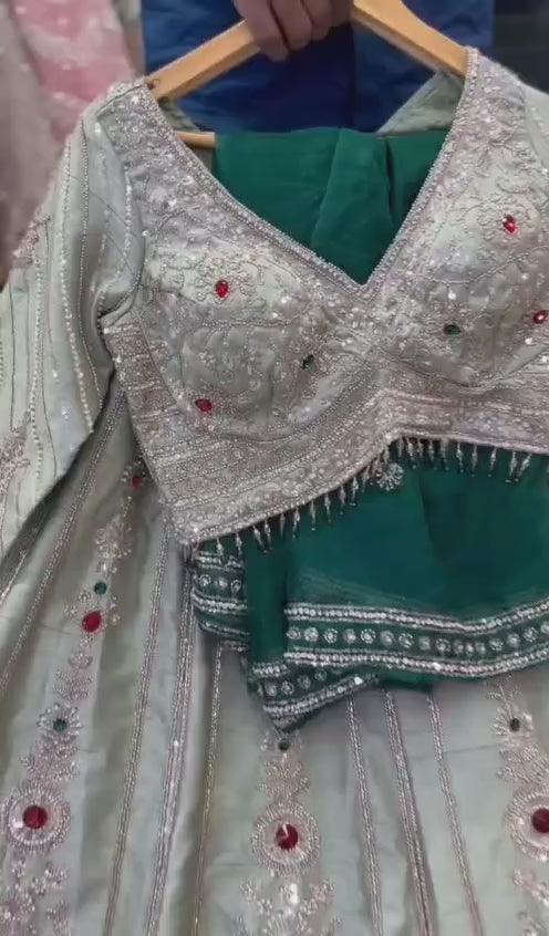 Pista Green Crop Top Lehenga