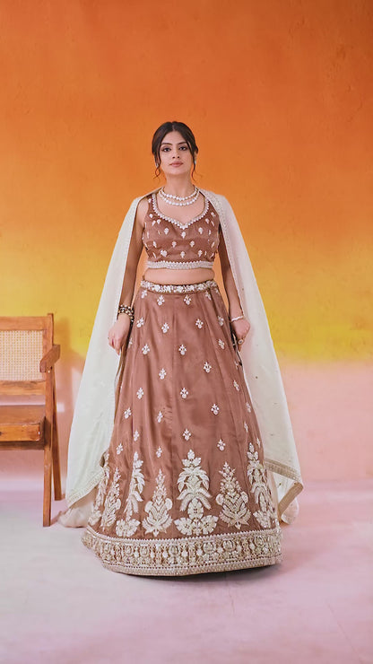 Awesome Brown Tissue Sequins Lehenga 6143