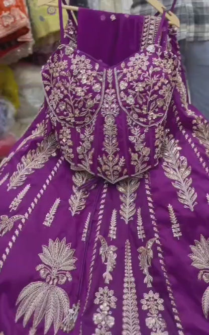Rust Orange Designer Crop Top Lehenga