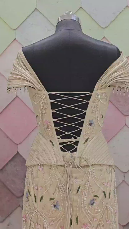 White fish cut Crop Top Lehenga