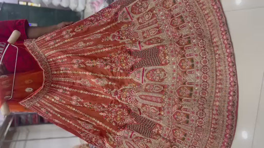 Rust orange Ombre Peacock Bridal Lehenga