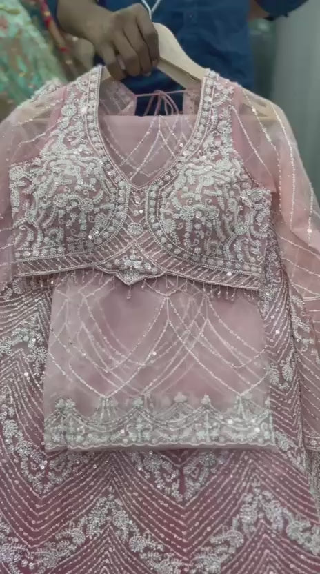 Pink Designer Crop Top Lehenga