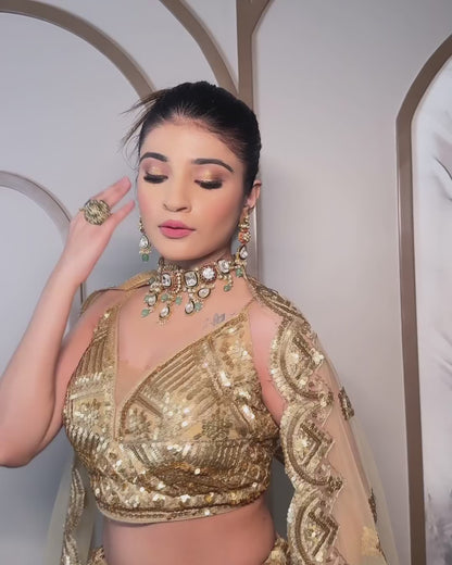 Fabulous peacock golden crop top Lehenga happy customer