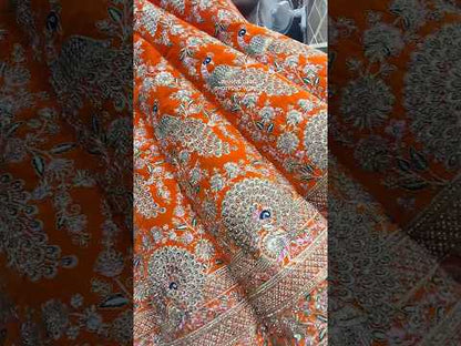 Something different handmade orange peacock ball bridal lehenga