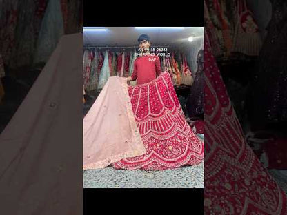 Attractive red rani pink bridal Lehenga handwork light pink contrast dupatta
