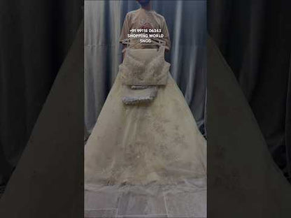 Designer White cream Crop top Lehenga