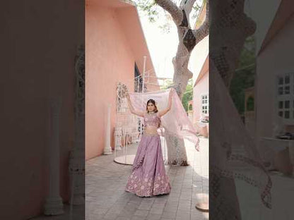 PDP Satin Sequinse embroidery Semi-Stitched pink Lehenga choli & Dupatta