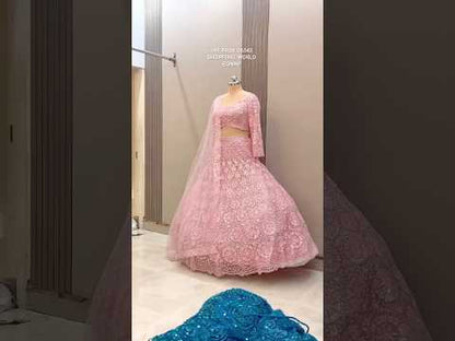 Embellished pink on pink Monotone Crop top Lehenga