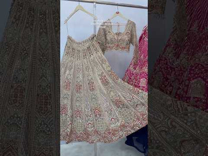 Beautiful Beige Golden Crop top Lehenga