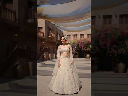 Pleasing green turquoise blue lehenga