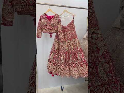 Beautiful Hot pink peacock Crop top Lehenga