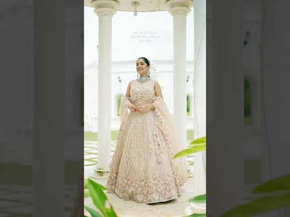 Peach pink Satin Silk Fabric Sequins Embroidered Ready to Wear Crop top Lehenga Choli & Dupatta
