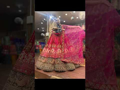 Pleasing Red Rani Pink Doli Barat Ball Bridal Lehenga