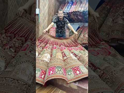 Increíble lehenga nupcial de baile color granate