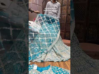 Delightful sky blue crop top lehenga