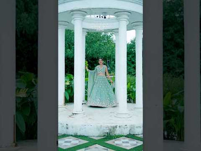 Green- Tissue Fabric Beads & Sequence Embroidered Ready to Wear crop top lehenga Choli & Dupatta