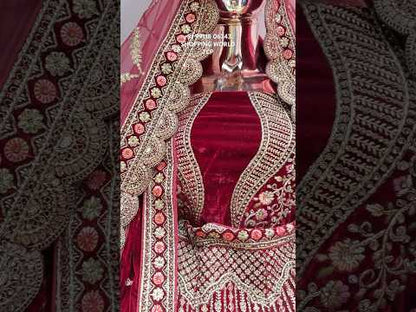 Something different maroon double duptta bridal lehenga