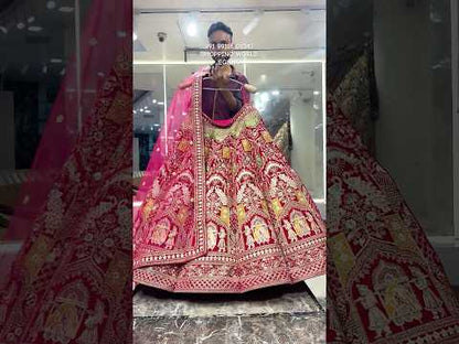 Lavishing red Rani pink ball Doli Barat bridal Lehenga