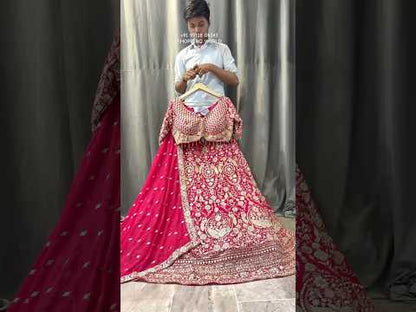 Elegant dark pink peacock crop top Lehenga