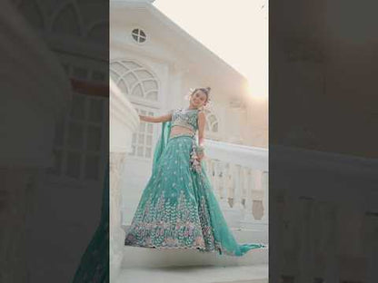 Tissue PDP Sequinse embroidery Semi-Stitched Green Lehenga choli & Dupatta