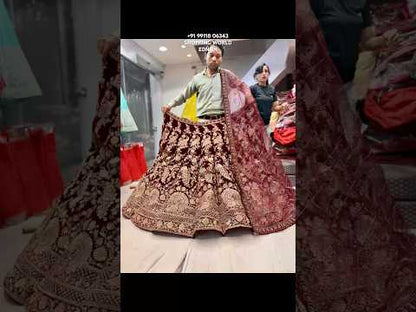 Glamorous maroon peacock ball bridal Lehenga