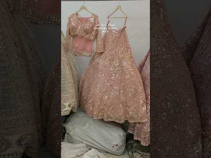 Stunning Baby pink peacock Crop Top Lehenga