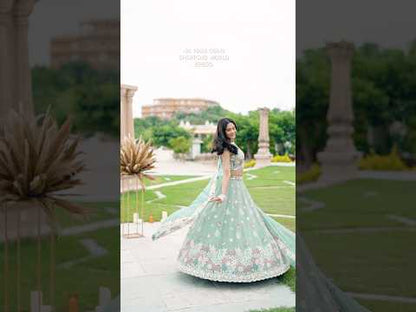 Lime green- Satin Silk Fabric Sequins Embroidered Ready to Wear Crop top Lehenga Choli & Dupatta