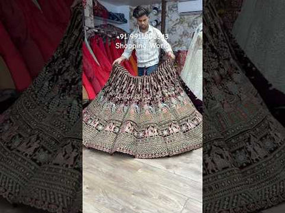 Dark Maroon Doli Barat Peacock Ball Bridal Lehenga