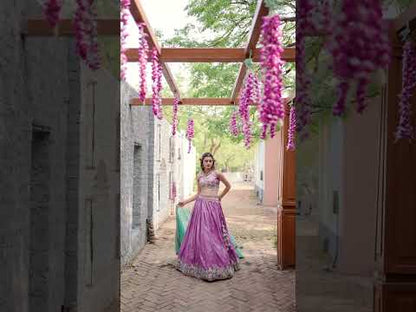 Satin Sequinse embroidery Semi-Stitched Lehenga choli & Dupatta purple Lehenga