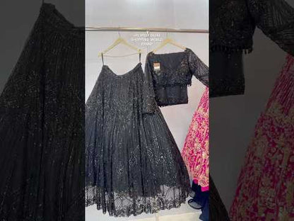 Designer Black Sequins Crop top Lehenga