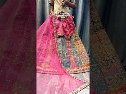 Fantastic multicolour pink Crop top Lehenga