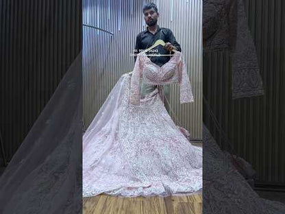 Encantador top corto rosa Lehenga
