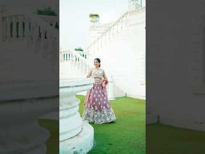 Pink Lavender- Organza Fabric Beads & Sequence Embroidered Ready to Wear crop top lehenga Choli & Dupatta