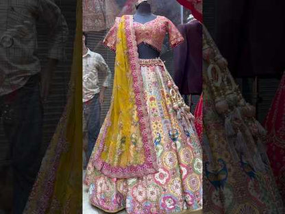 Designer Pink White Peacock Lehenga