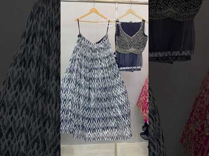 Astonishing Navy blue Crop top Lehenga