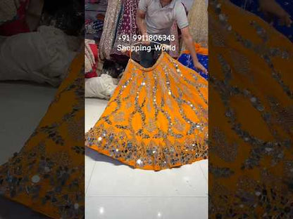 Sparkling Rust Orange Mirror Work Lehenga