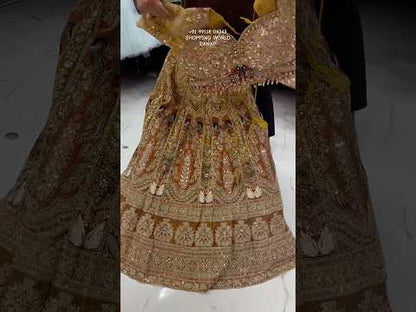 Embellished golden peacock Crop Top Lehenga