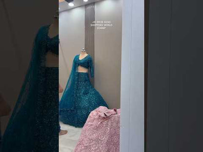 Glamorous Sky blue on blue Monotone Crop top Lehenga