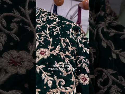 Tremendous green Peplum long Dress Farshi Gaharara Pakistani Bridal Dress Muslim Special