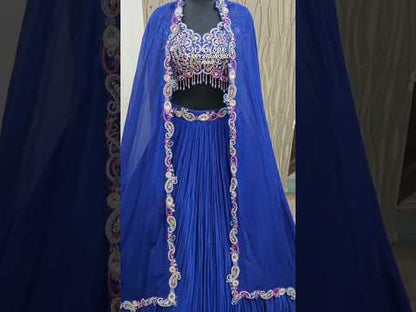 Stunning Navy blue jacket crop top Lehenga PDP