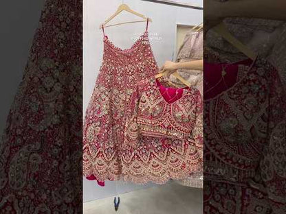 Beautiful Hot pink peacock Crop top Lehenga