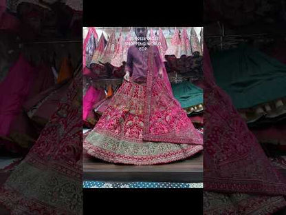 Khoobsurat pavo real granate nupcial Lehenga