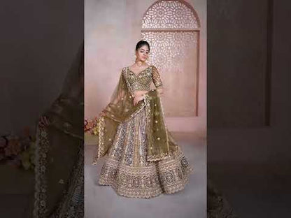 Good looking mehendi green girlish lehenga 04