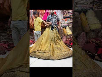 Charming golden yellow mirror work Lehenga