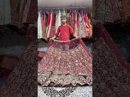 Lovely maroon bridal Lehenga handwork zardozi dabka