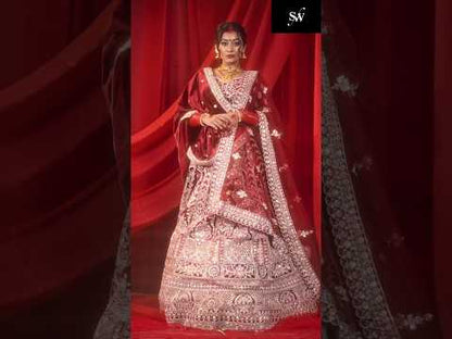 Maroon Velvet fabric lehenga