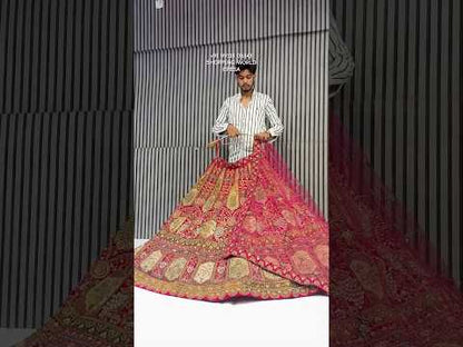 Pretty red rani pink peacock handwork bridal Lehenga