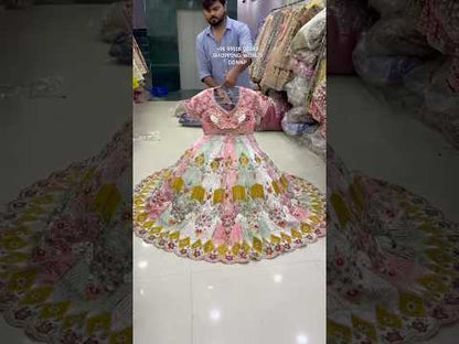 Khoobsurat pink green Crop Top lehenga