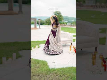 Violet Purple Wine- Satin Silk Fabric Beads & Sequence Embroidered Ready to Wear crop top lehenga Choli & Dupatta
